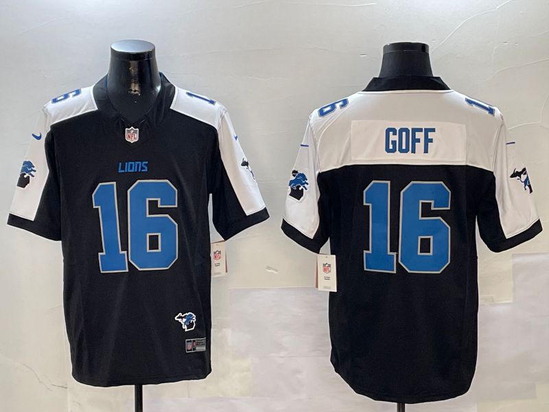 Men Detroit Lions #16 Goff Black Thanksgiving three generations 2024 Nike Limited NFL Jersey style 4